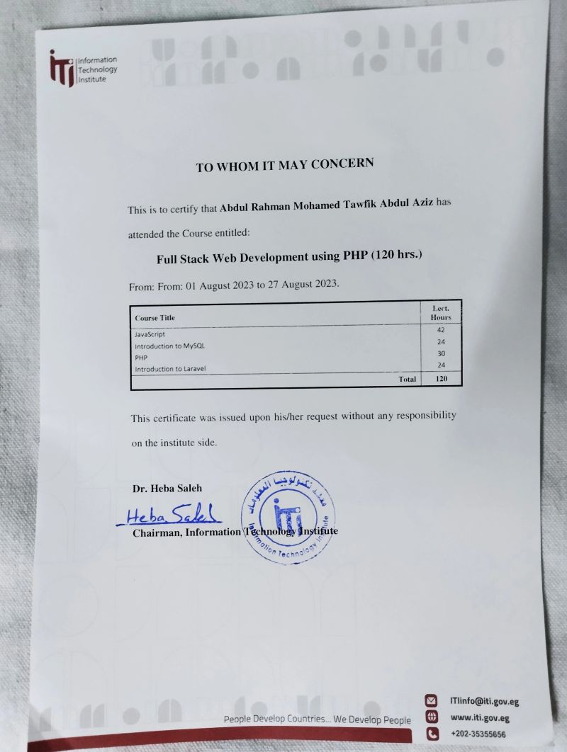 ITI Back-End Certificate