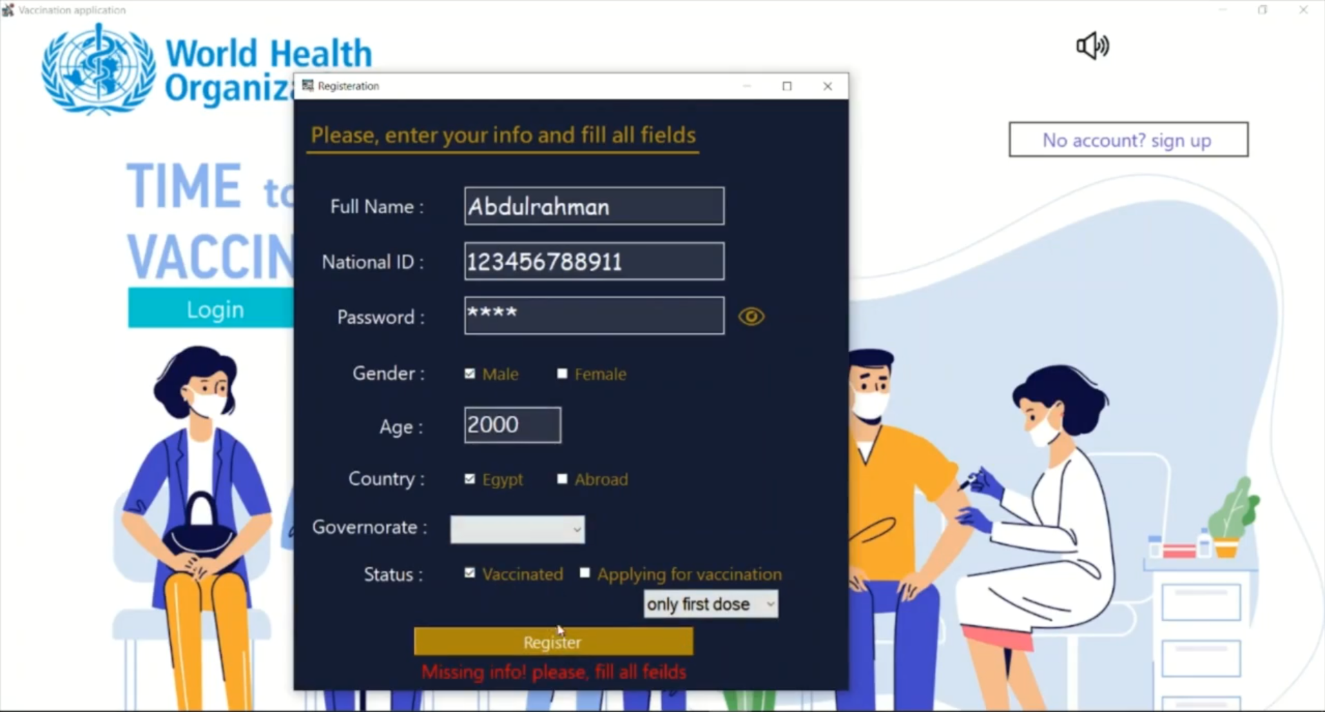 Vaccine Tracking Screenshot 1